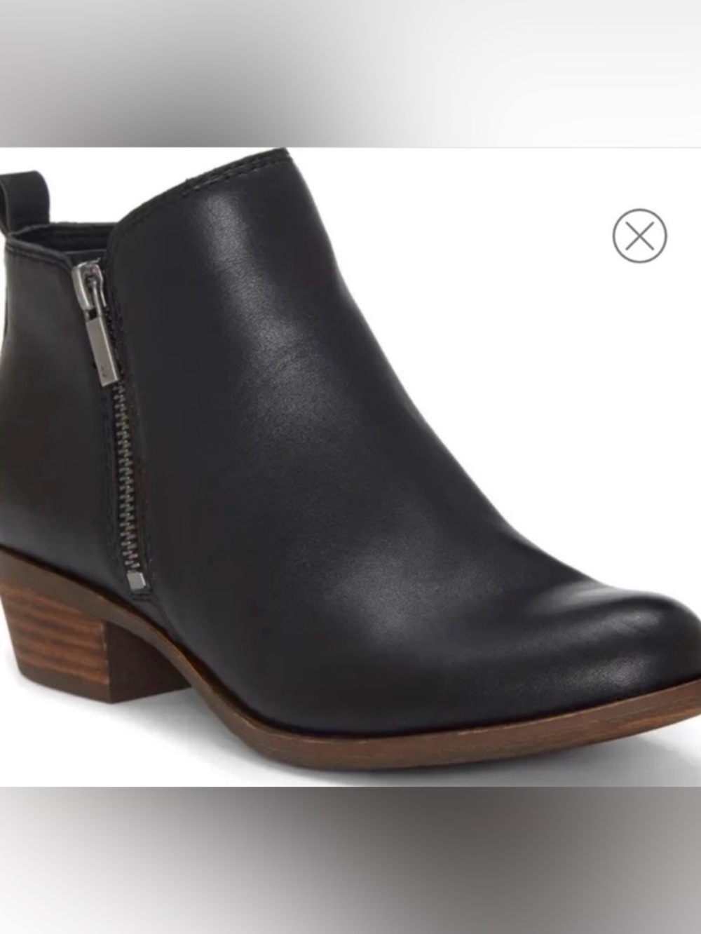 Lucky Brand Black Leather Side-Zip Ankle Heeled Boots